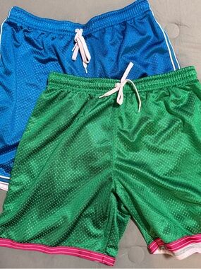 Nike BUNDLE Blue/White and Green/Pink Mesh Athletic Shorts, Size S